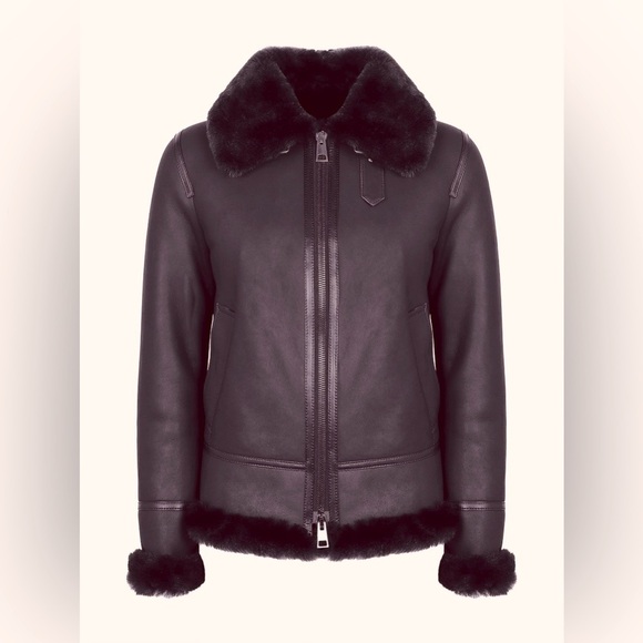 Pierotucci Espresso Lamb Shearling Leather Pilot Aviator Flight Jacket - Picture 15 of 16